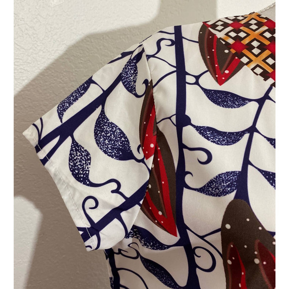 Women Red Blue Floral Shift Dress Short Sleeve Boho Unbranded Pockets - Picture 3 of 8